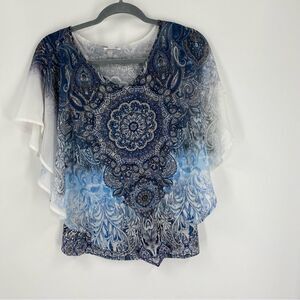 Westport Blue and White Paisley Layered Blouse size XS